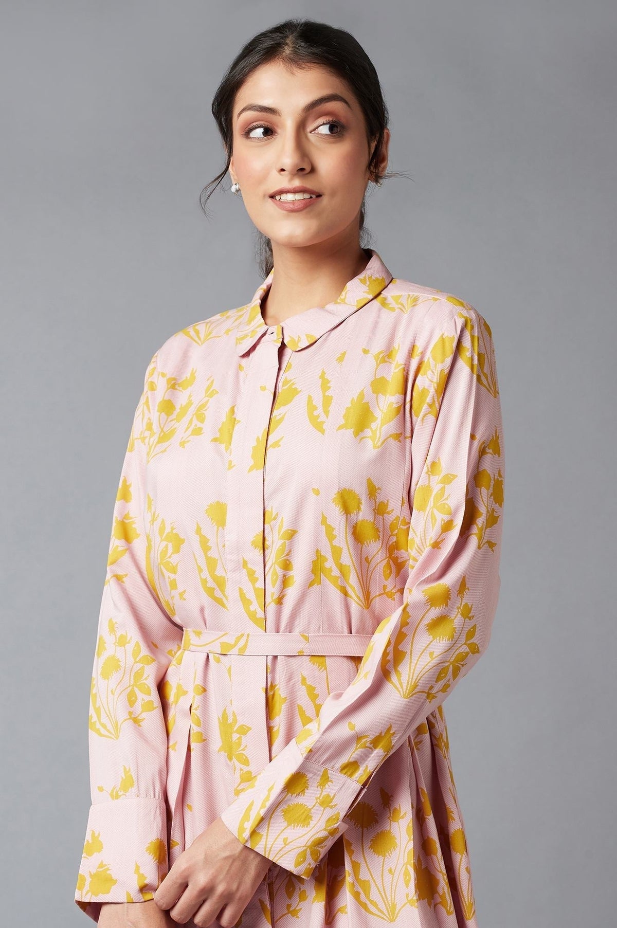 W for Woman Pink And Yellow Floral Shirt Tunic | Grocsy