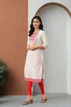 W for Woman White Cotton Dobby Straight Kurta, Leggings and Butta Dobby Dupatta Set | Grocsy