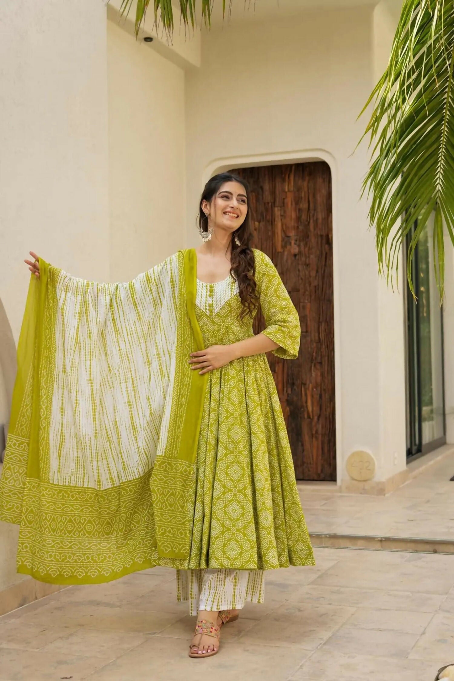 Aayaa Designer Printed Muslin Suit - Parrot yellow | Grocsy
