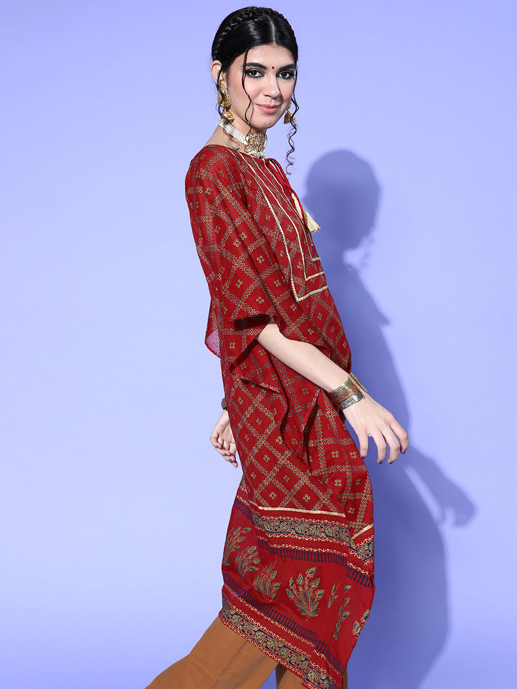 Indo Era Red Printed Kuftan Kurta | Grocsy