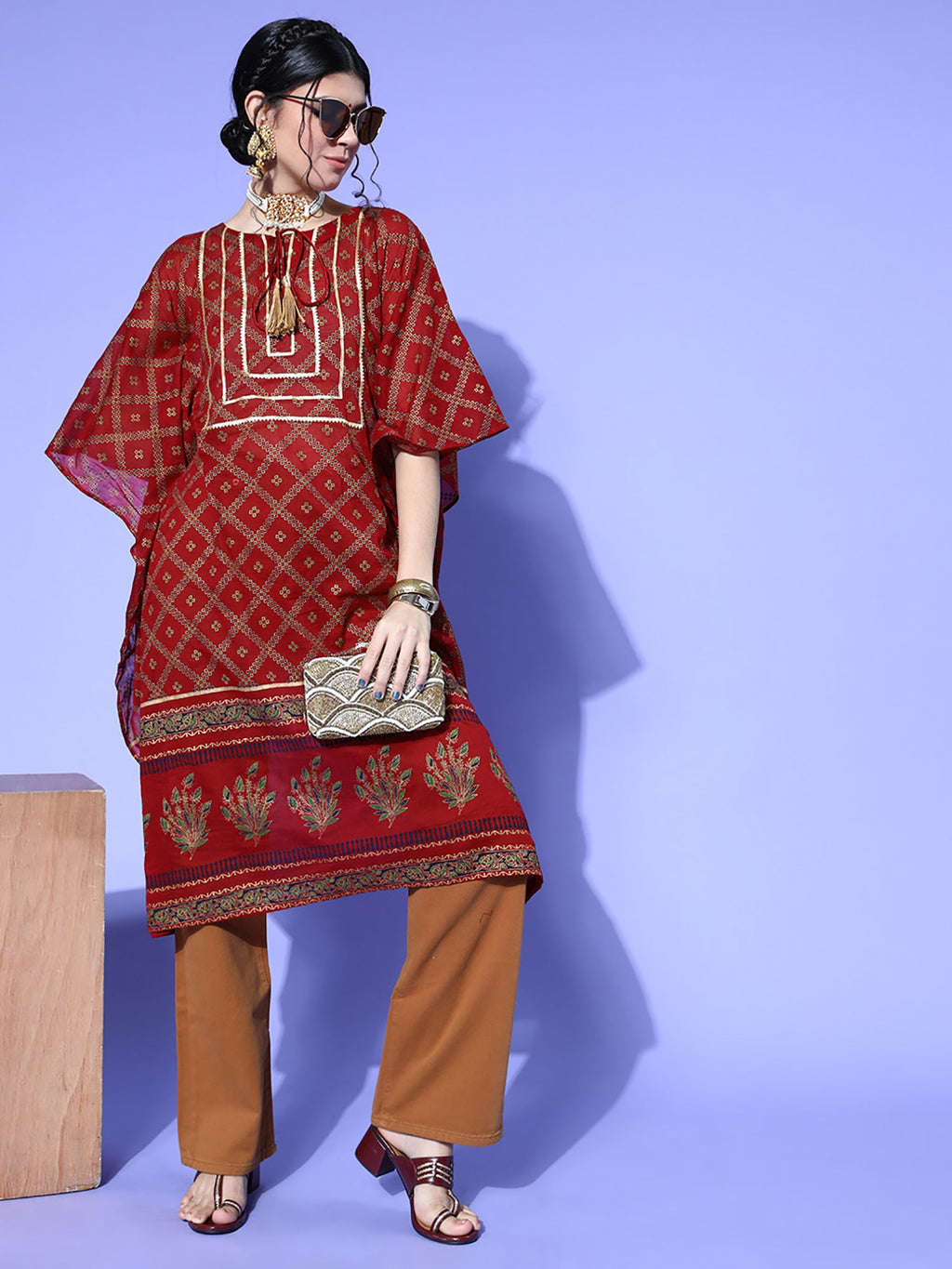 Indo Era Red Printed Kuftan Kurta | Grocsy