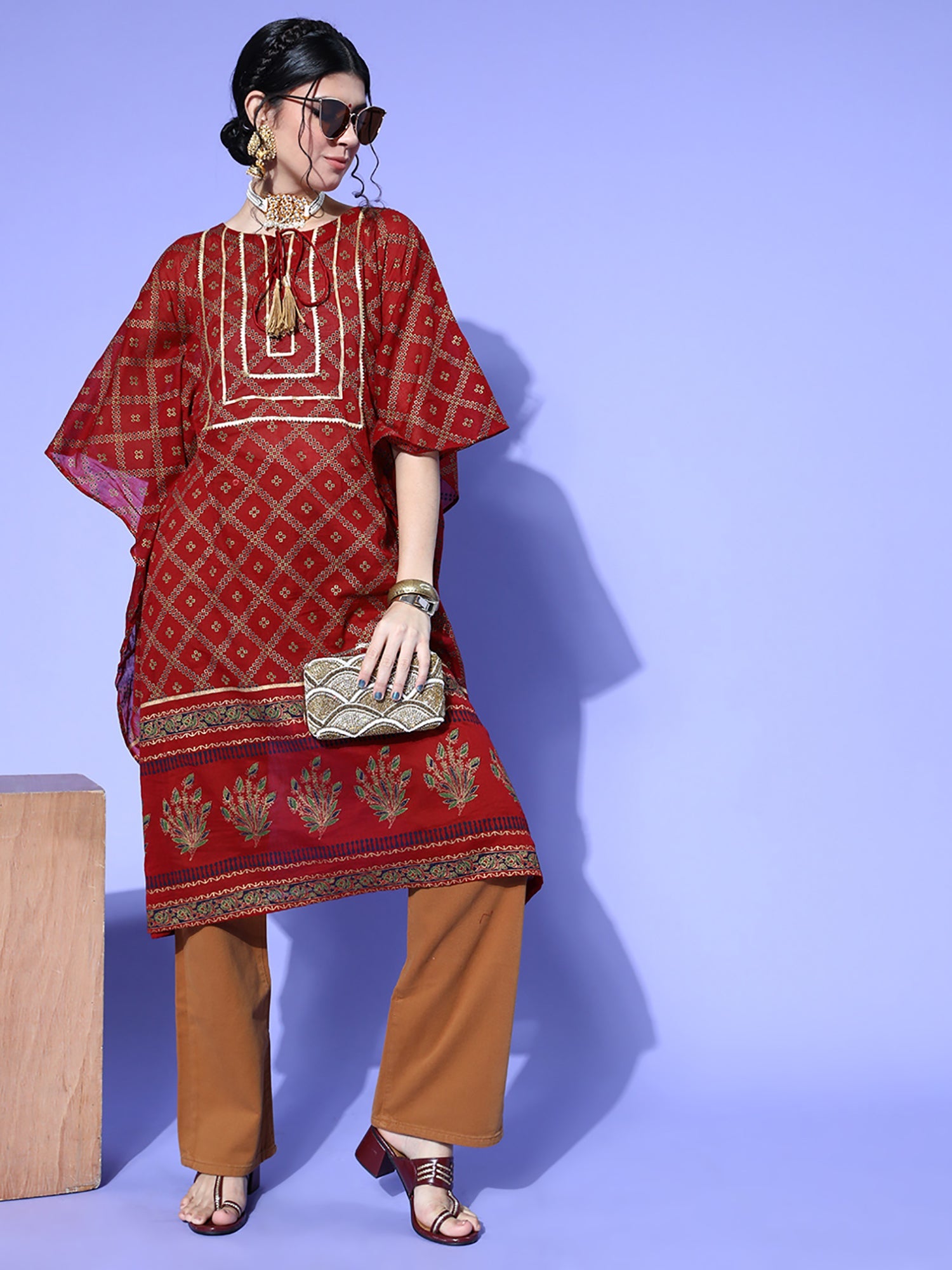 Indo Era Red Printed Kuftan Kurta | Grocsy