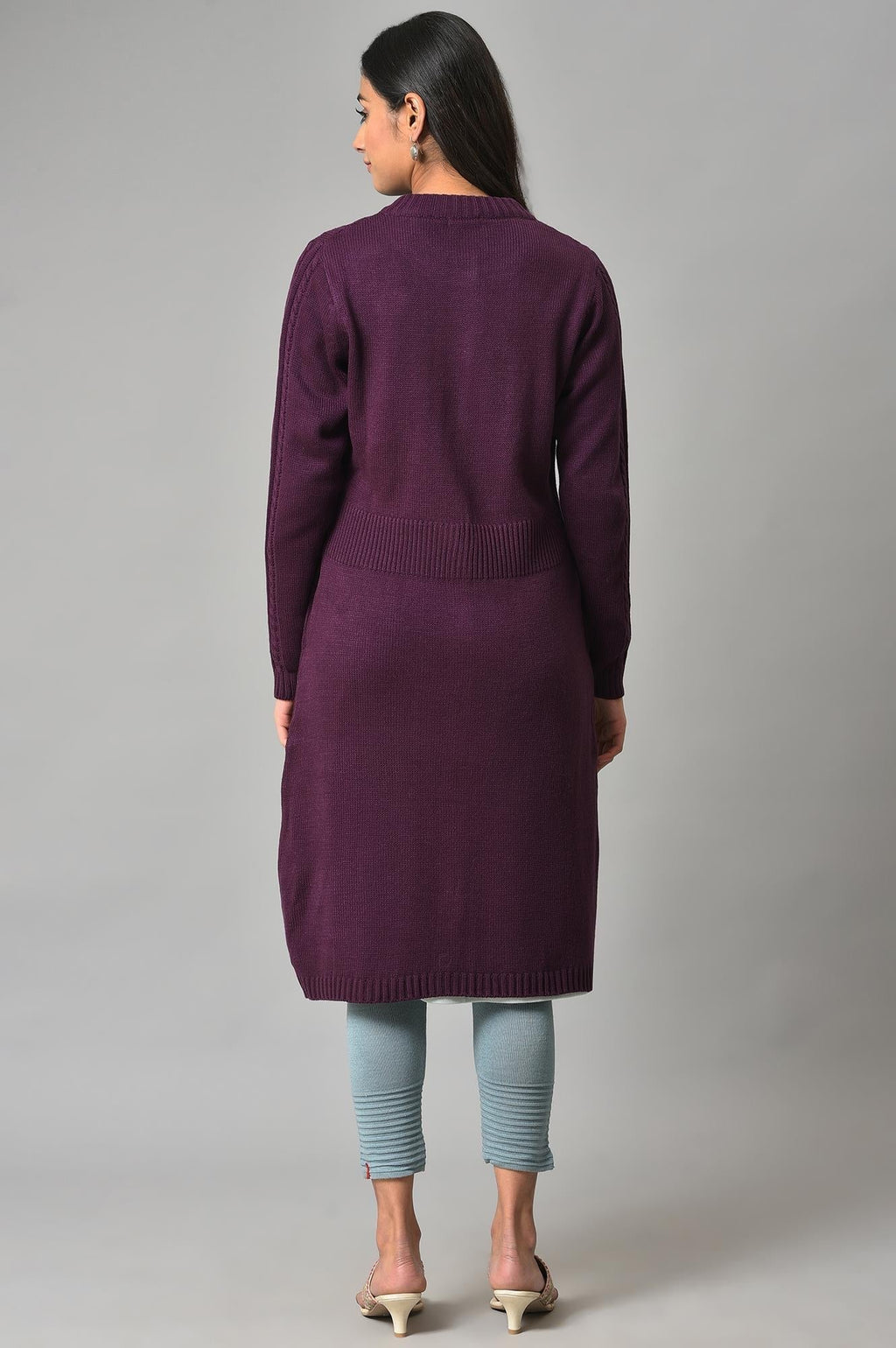 W for Woman Purple Button Down Woollen Cardigan | Grocsy