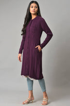 W for Woman Purple Button Down Woollen Cardigan | Grocsy