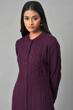 W for Woman Purple Button Down Woollen Cardigan | Grocsy