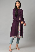 W for Woman Purple Button Down Woollen Cardigan | Grocsy