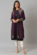 W for Woman Purple Reversible Jacqaurd Cardigan | Grocsy