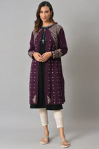 W for Woman Purple Reversible Jacqaurd Cardigan | Grocsy