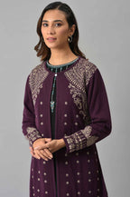 W for Woman Purple Reversible Jacqaurd Cardigan | Grocsy