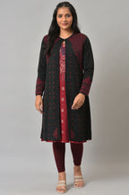 W for Woman Black Paisley Printed Reversiblle Cardigan | Grocsy