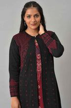 W for Woman Black Paisley Printed Reversiblle Cardigan | Grocsy
