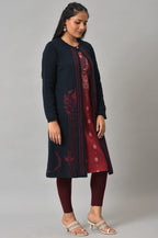 W for Woman Blue And Red Floral Printed Reversible Cardigan | Grocsy