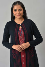 W for Woman Blue And Red Floral Printed Reversible Cardigan | Grocsy