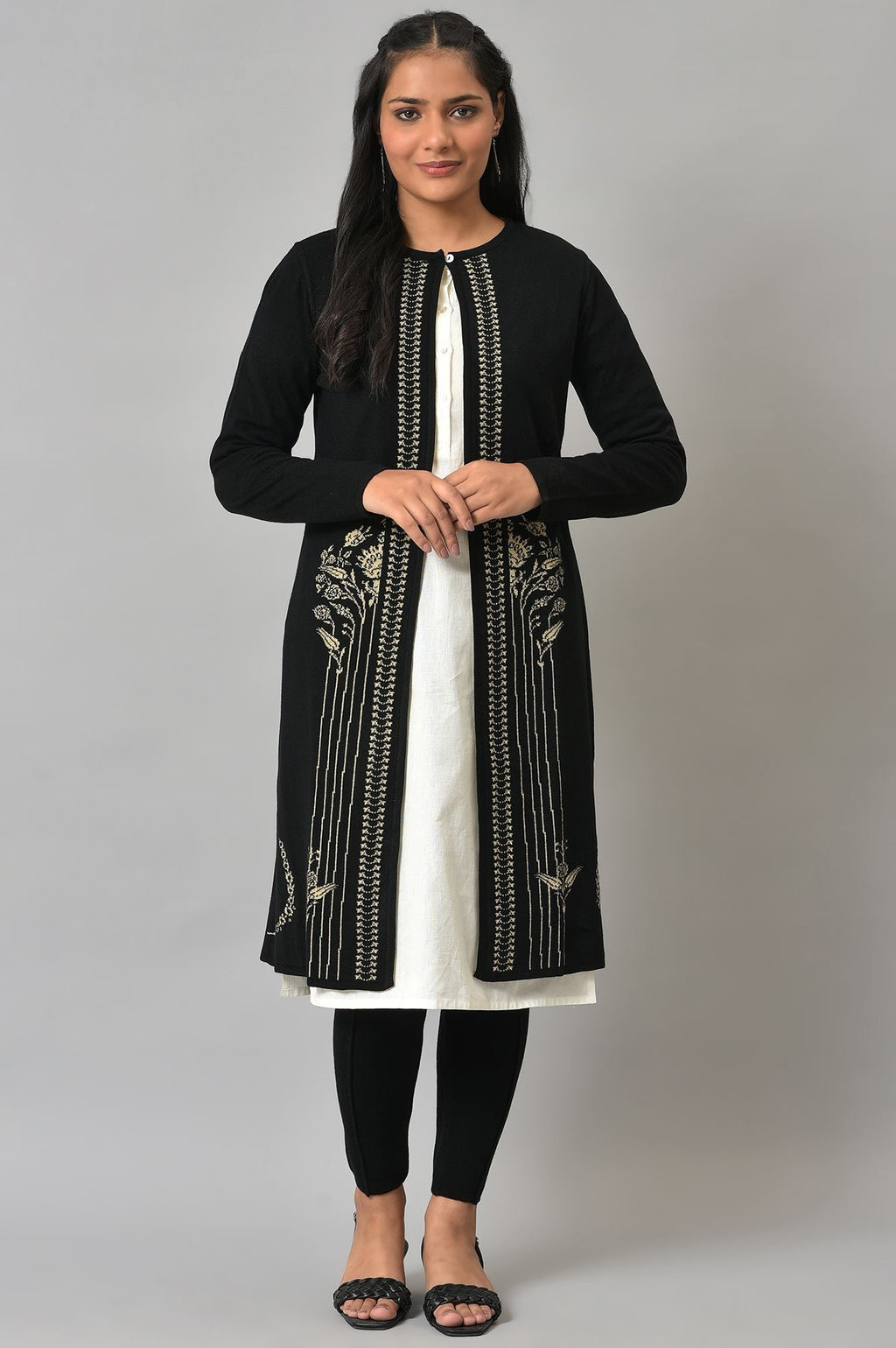 W for Woman Black Reversible Front Open Women Cardigan | Grocsy