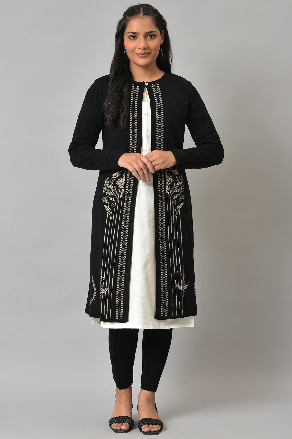 W for Woman Black Reversible Front Open Women Cardigan | Grocsy