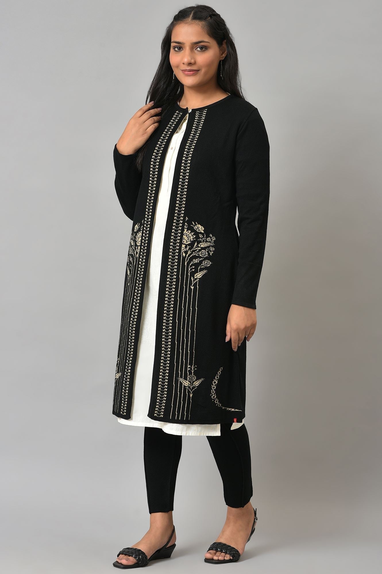 W for Woman Black Reversible Front Open Women Cardigan | Grocsy