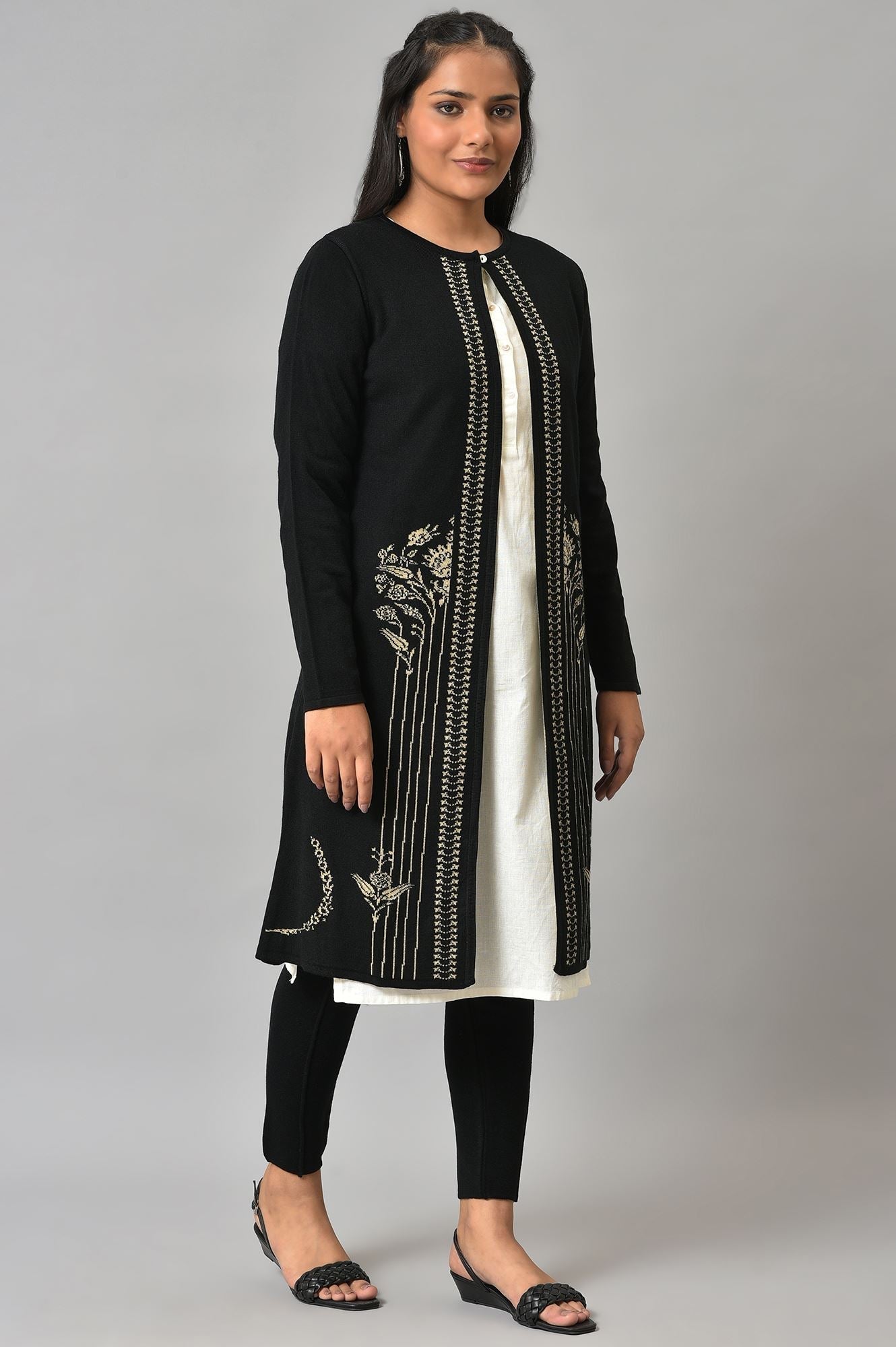W for Woman Black Reversible Front Open Women Cardigan | Grocsy