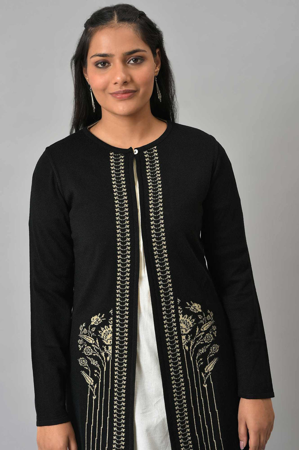 W for Woman Black Reversible Front Open Women Cardigan | Grocsy
