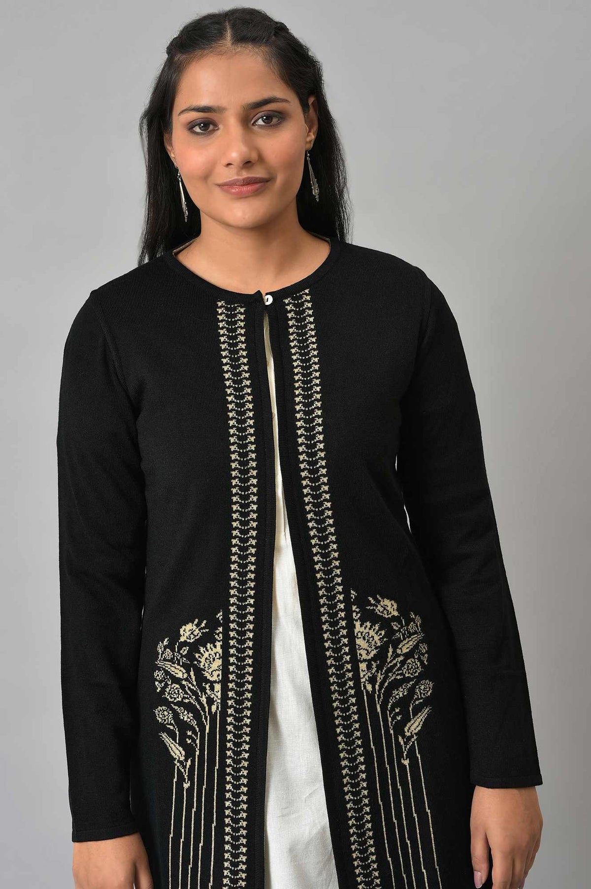W for Woman Black Reversible Front Open Women Cardigan | Grocsy