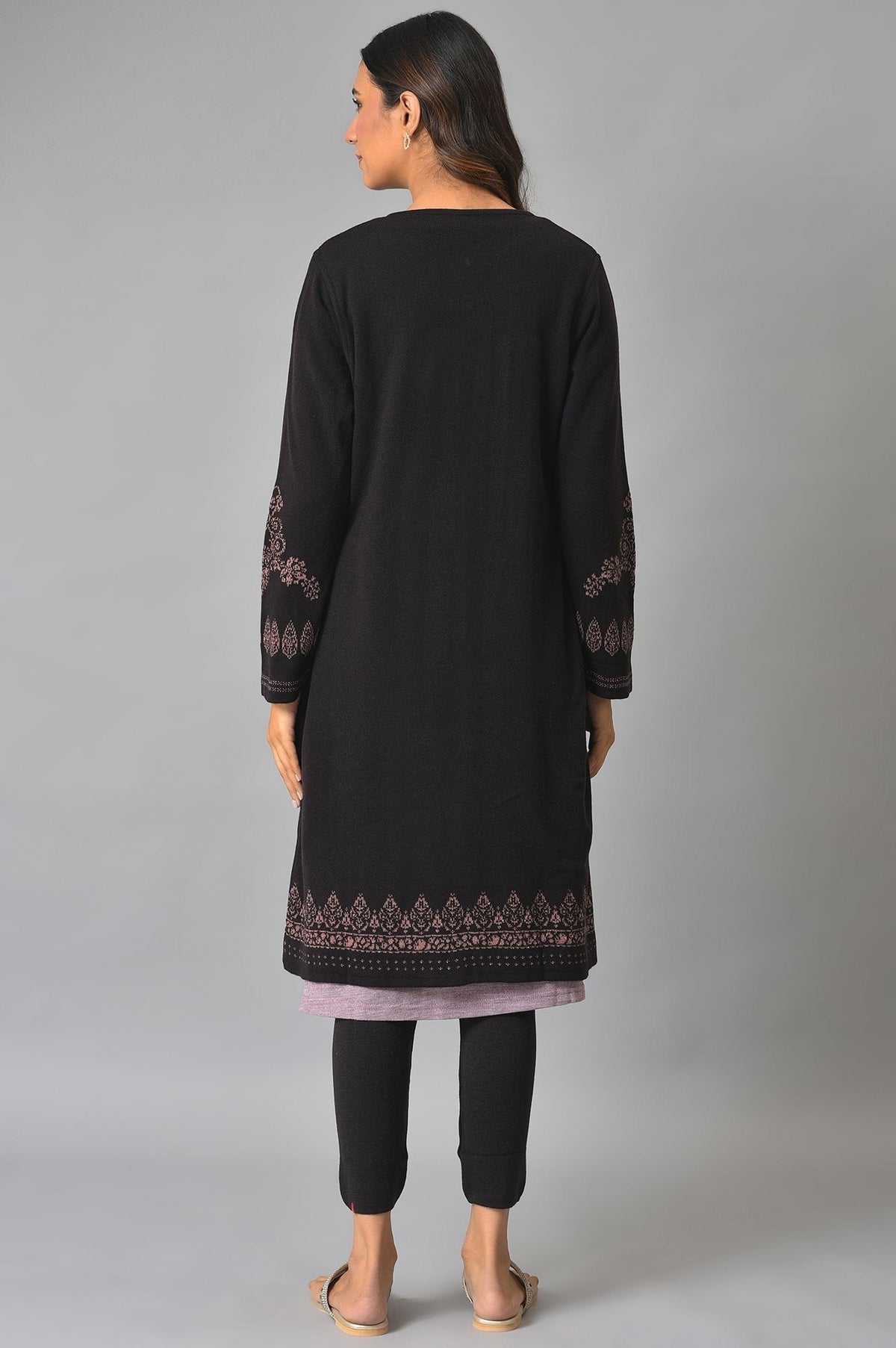W for Woman Deep Brown And Pink Reversible Winter Cardigan | Grocsy