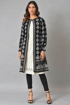W for Woman Black And Light Purple Floral Printed Reversible Cardigan | Grocsy