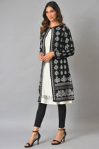 W for Woman Black And Light Purple Floral Printed Reversible Cardigan | Grocsy