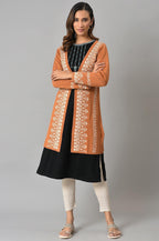 W for Woman Orange Geometric Printed Reversible Cardigan | Grocsy