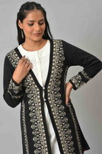 W for Woman Black Reversible Jacquard Women Cardigan | Grocsy