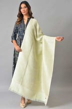 W for Woman Light Green Stripe Lurex Shawl | Grocsy