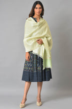 W for Woman Light Green Stripe Lurex Shawl | Grocsy