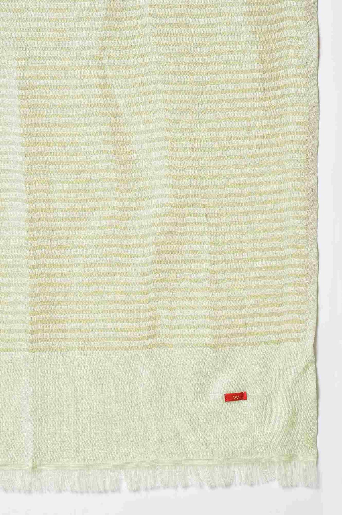 W for Woman Light Green Stripe Lurex Shawl | Grocsy