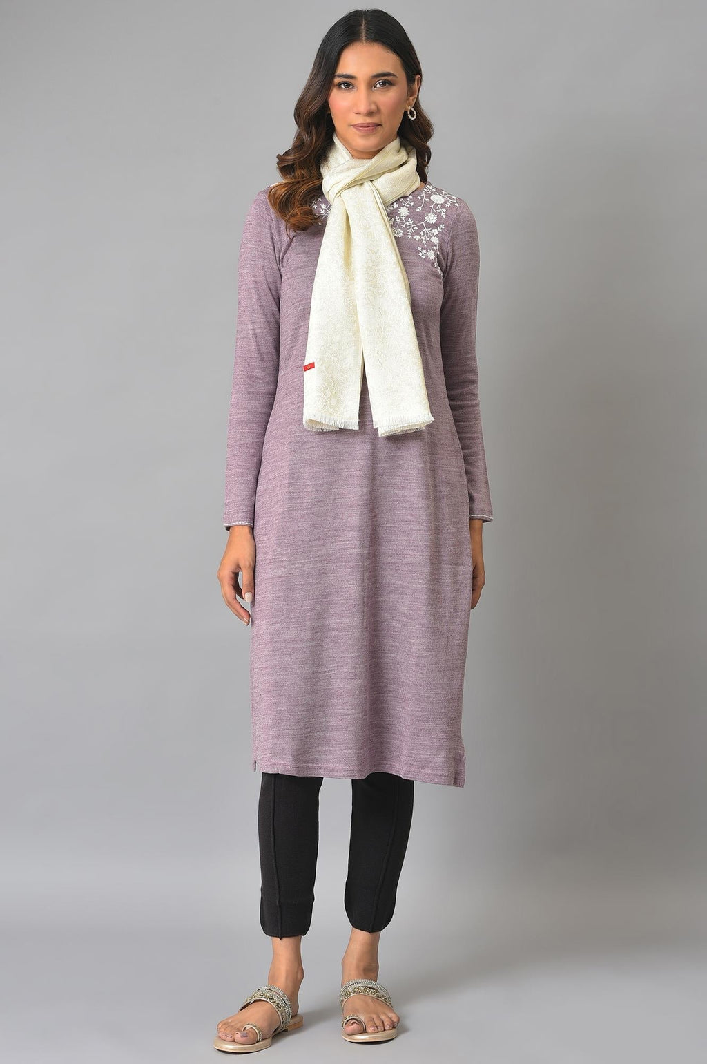 W for Woman Ecru Jacquard Winter Shawl | Grocsy