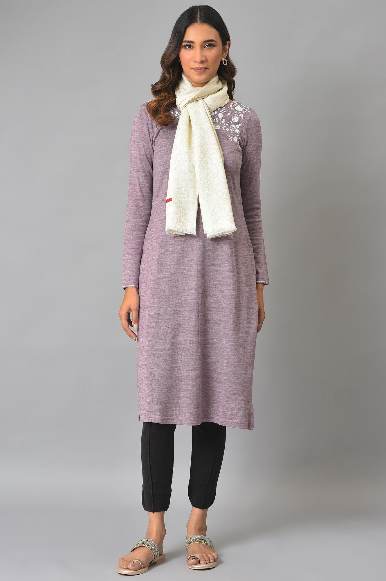 W for Woman Ecru Jacquard Winter Shawl | Grocsy