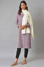W for Woman Ecru Jacquard Winter Shawl | Grocsy