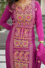Joban Fashion Magenta Kurta Set Silk Sequins , Zari, Coding & Thread Embroidered work | Grocsy