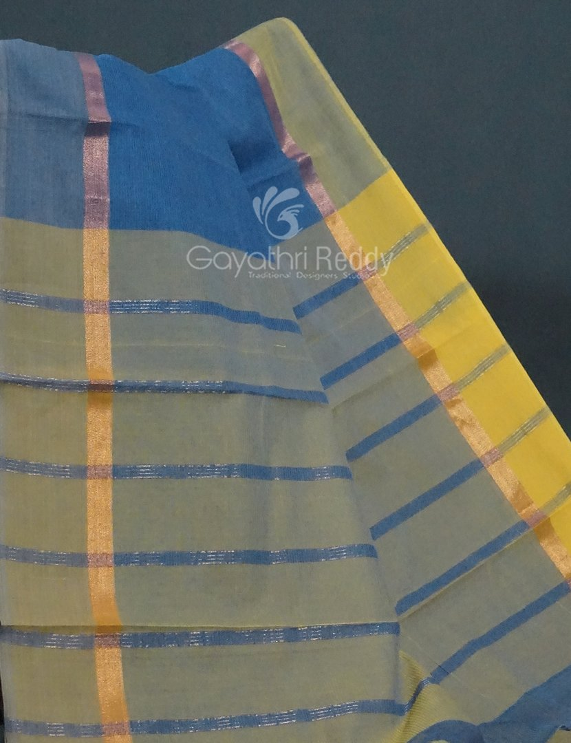 Dual Shades of Blue With Contrast Blouse Pure Mangalgiri Cotton By Gayathri Reddy Designer Studio | Grocsy