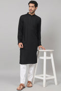 Giza Cotton Black Plain Kurta by Hilo Design | Grocsy