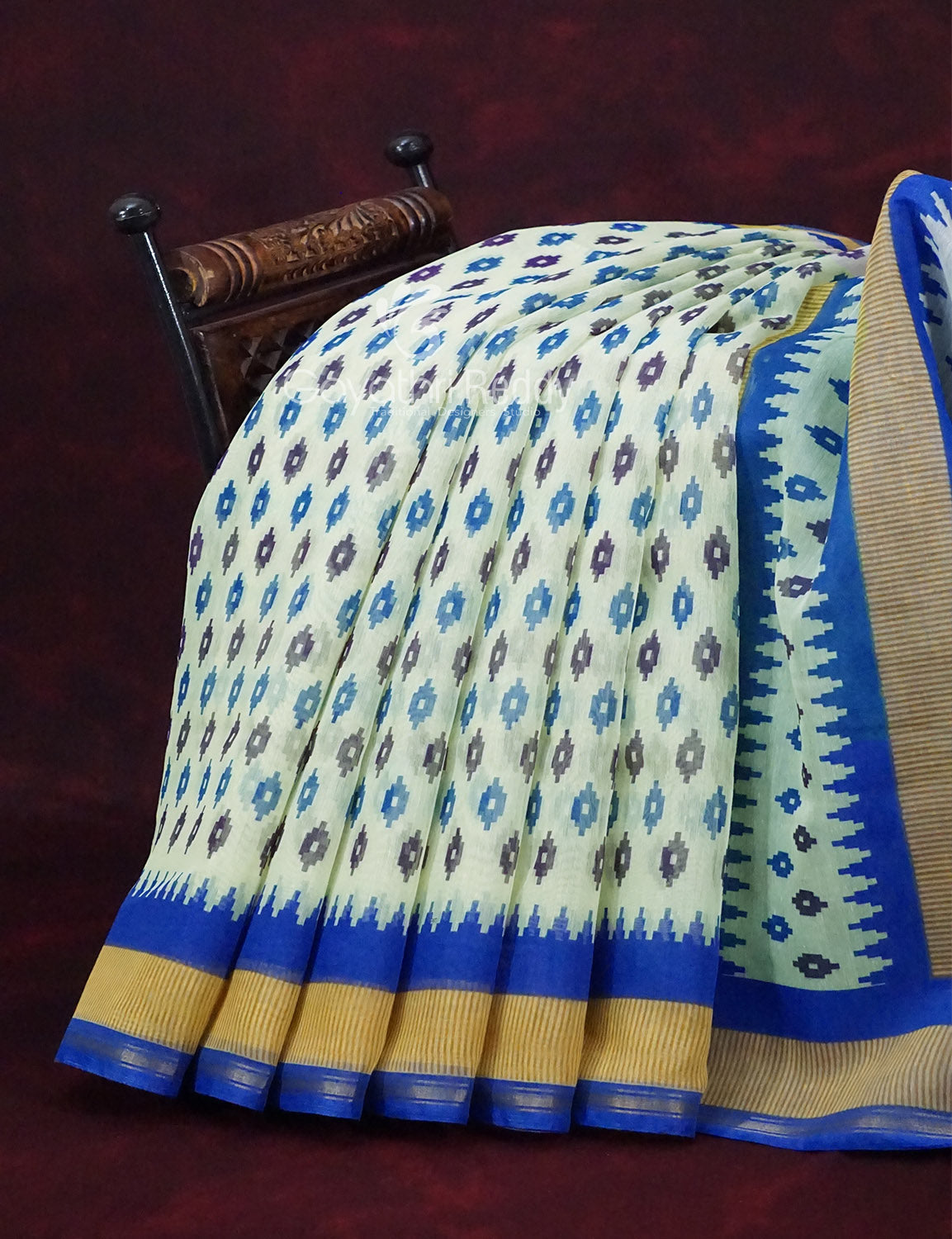 Combo of Off White and Blue Patan Patola Semi Chanderi Saree By Gayathri Reddy Designer Studio | Grocsy