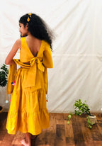 ArthLife Owl Embroidery Mustard Yellow Ghagara Dress | Grocsy