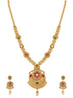Aadita Gold-Polished & Red e Studded Jewellery Set
