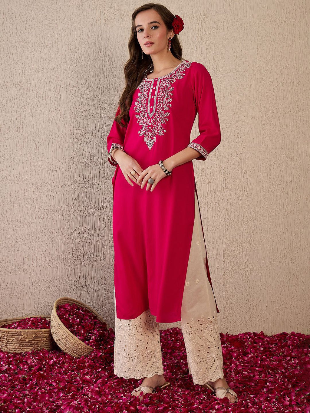 Indo Era Women Floral Embroidered Thread Work Kurta | Grocsy