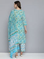 HERE&NOW Floral Printed Regular Pure Cotton Kurta with Trousers & With Dupatta | Grocsy