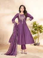 Lehenga Mart Designer Anarkali Suit With Kurta, Pant, Dupatta For Women-Purple | Grocsy