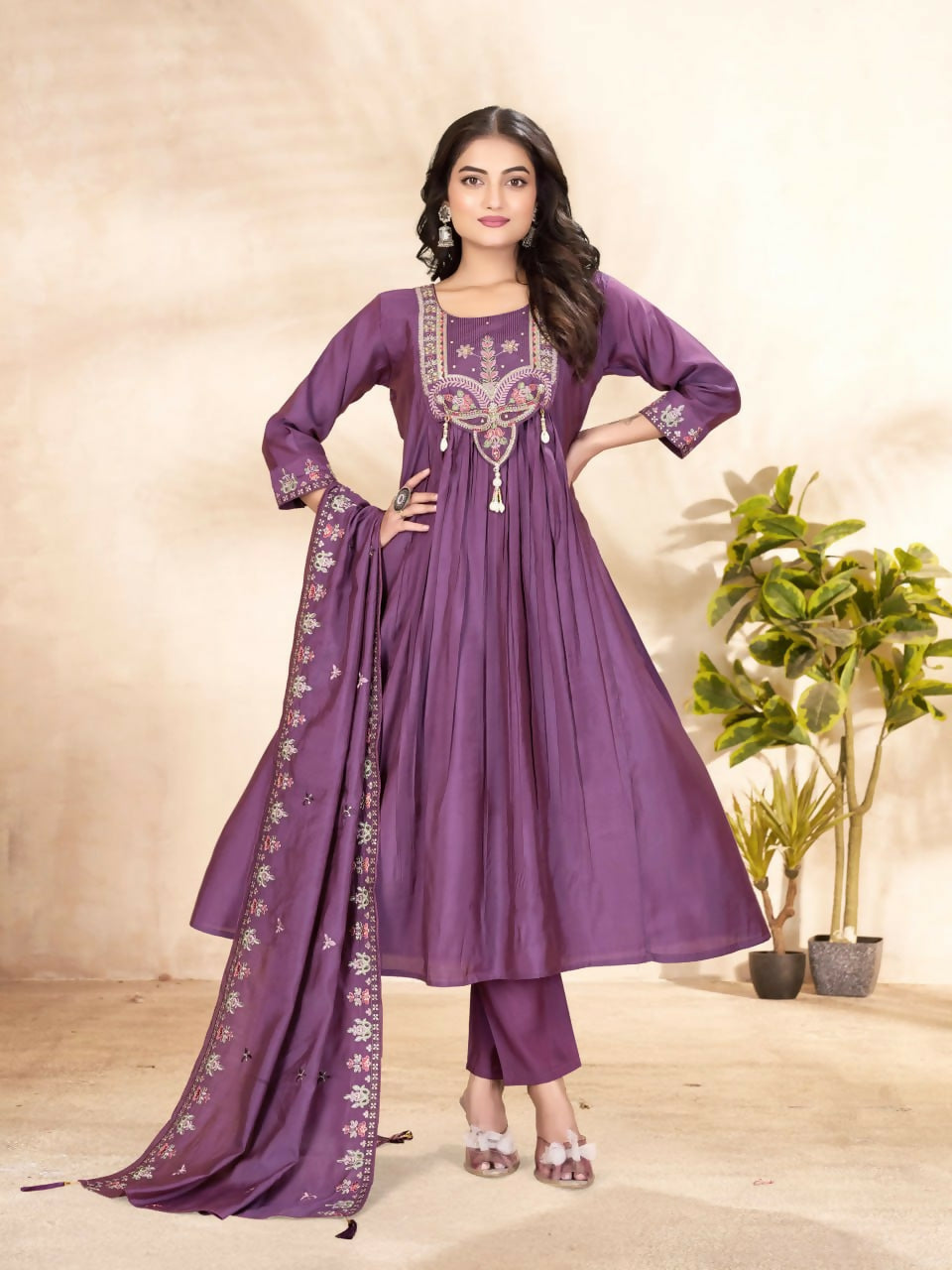 Lehenga Mart Designer Anarkali Suit With Kurta, Pant, Dupatta For Women-Purple | Grocsy