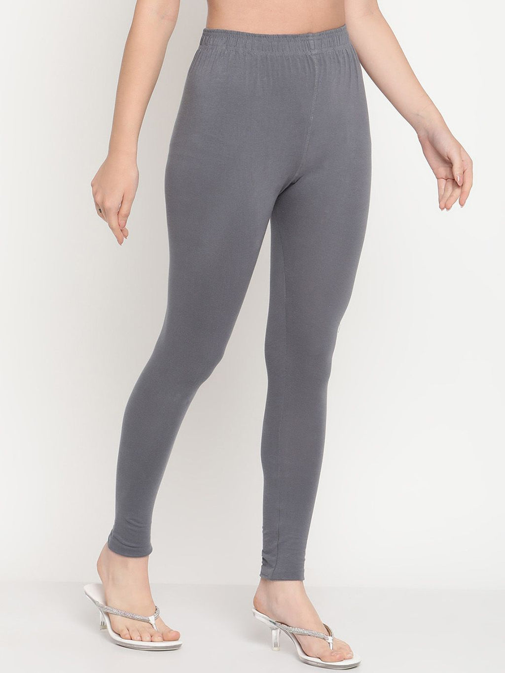 TAG 7 Women Grey Solid Cotton Ankle-Length Leggings | Grocsy