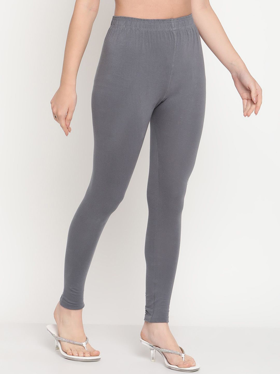 TAG 7 Women Grey Solid Cotton Ankle-Length Leggings | Grocsy