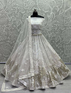 Jyoti Fashion Women's White Bridal Net Fancy Foil & Sequins with Multi Thread Embroidered Wedding Lehenga Choli | Grocsy
