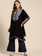 Sangria Women Floral Yoke Design Flared Sleeves Jacquard Kaftan Kurta | Grocsy