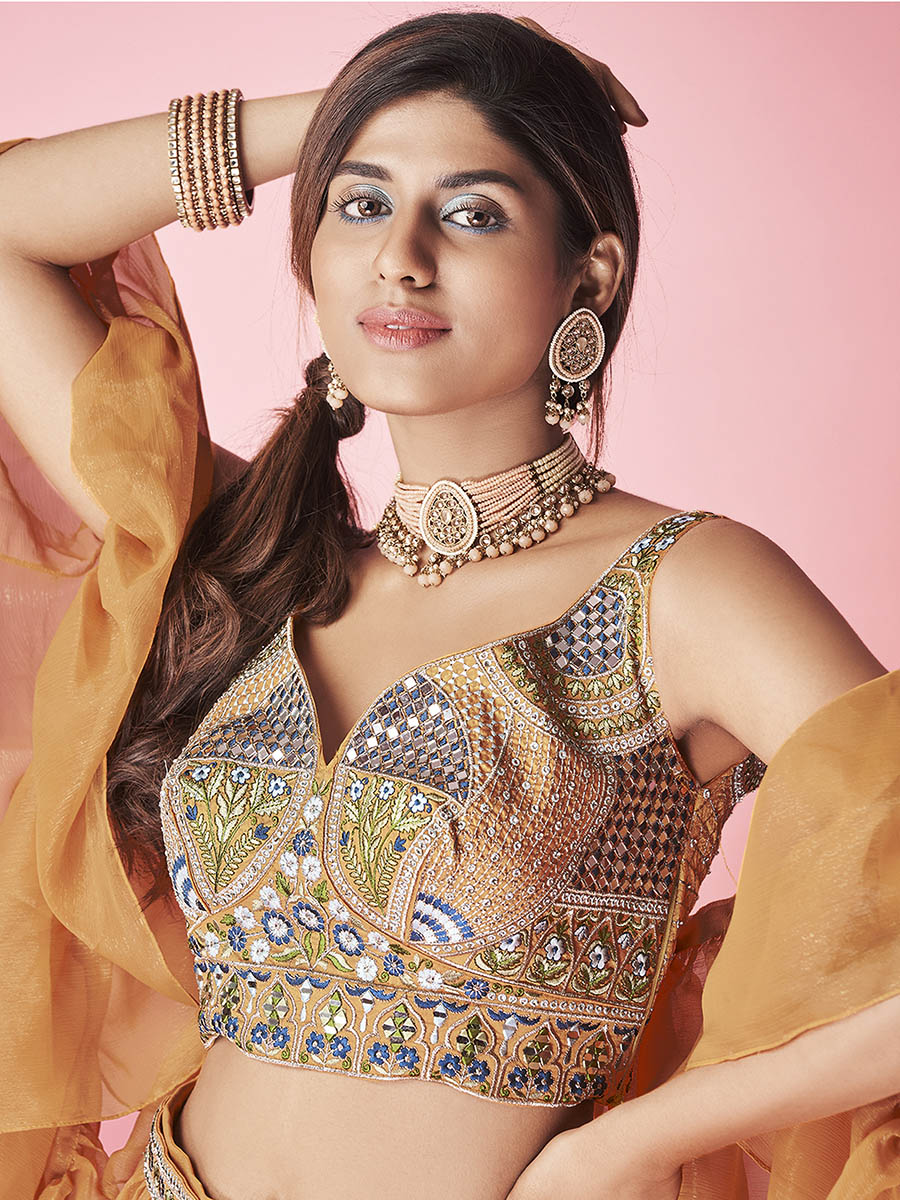 Myra Orange Art Silk Designer Lehenga | Grocsy