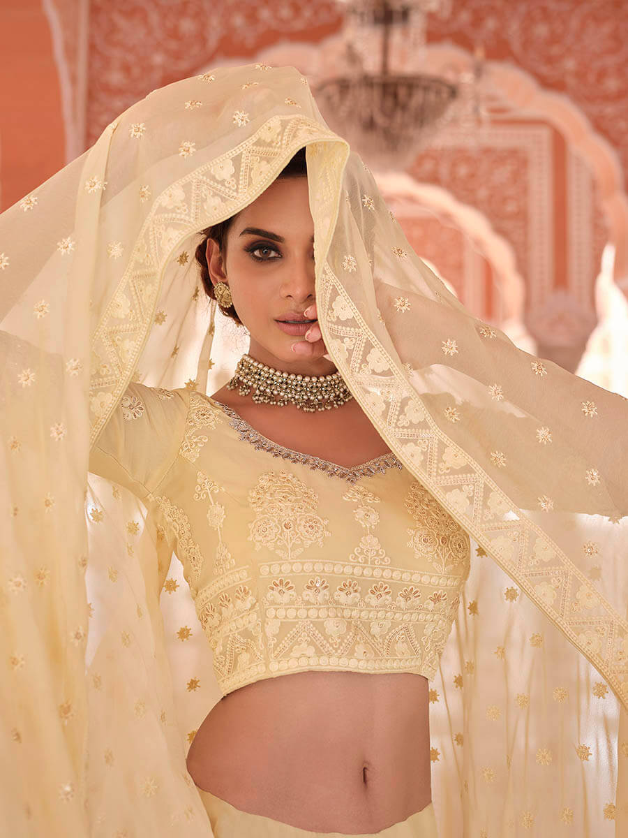 Myra Off White Embroidered Designer Lehenga Choli | Grocsy